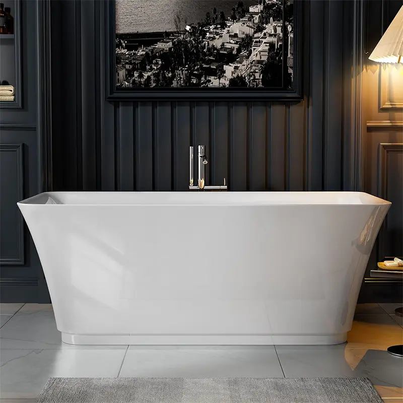 Acrylic Rectangle White Soaking Freestanding Bathtub  (1)