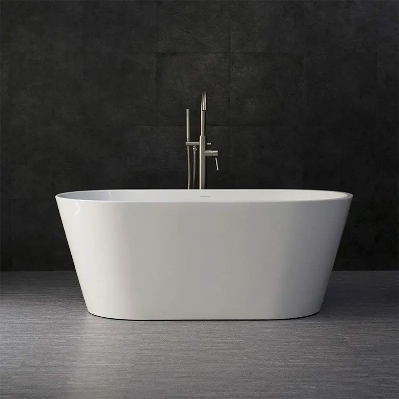 Acrylic Freestanding Bathtub Soaking Tub with Brushed Nickel Overflow and Drain (1)