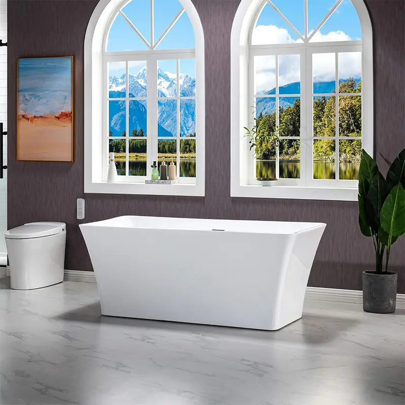 Luxury Rectangle White Soaking Freestanding Bathtub