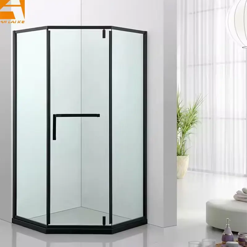 Matte black glass shower enclosure with pivot door, model KF-2308A (3)