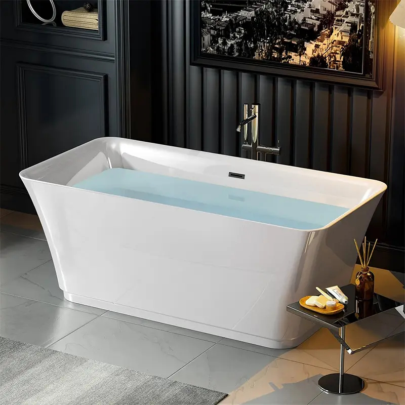 Acrylic Rectangle White Soaking Freestanding Bathtub