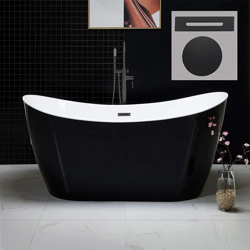 Luxury Oval Black Soaking Freestanding Bathtub (1)
