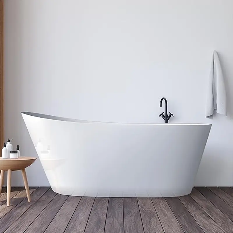 Modern White Freestanding Bathtub Soaking Tubs with Drain and Overflow (1)