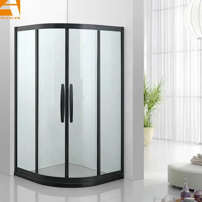 Corner bathroom shower, black stainless steel, sliding door, model KF-2309A (1)