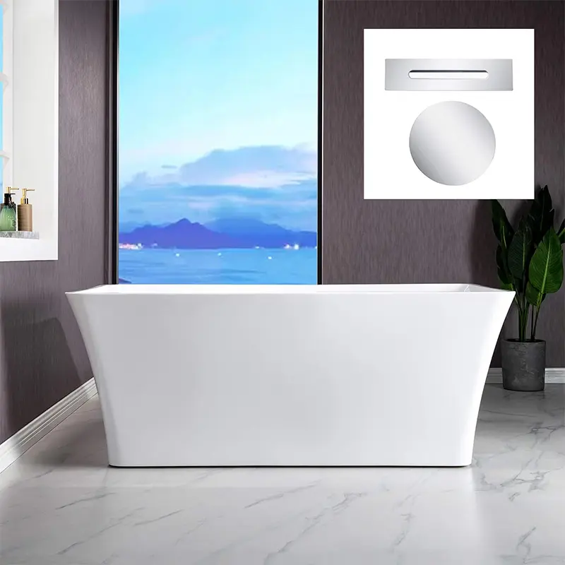 Luxury Rectangle White Soaking Freestanding Bathtub  (1)